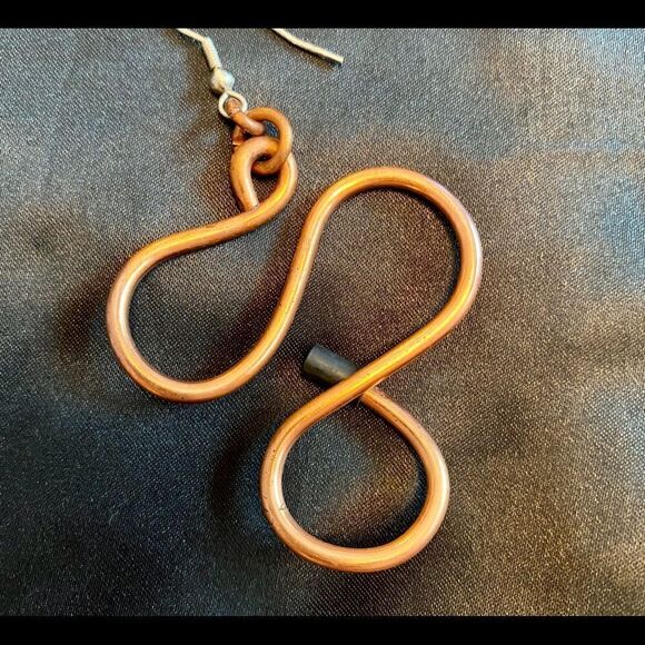 Large Copper Tone Abstract Earrings - Picture 2 of 7